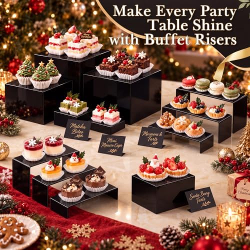 28 Pcs Display Risers with Buffet Riser Tiered Display Stand, Black in Black, alternate view 5