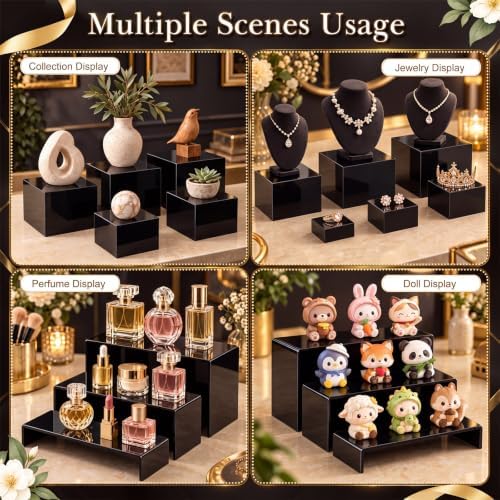 28 Pcs Display Risers with Buffet Riser Tiered Display Stand, Black in Black, alternate view 6