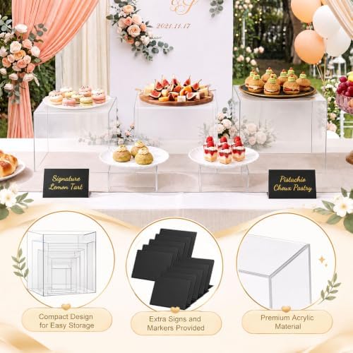 28 Pcs Display Risers with Buffet Riser Tiered Display Stand, Clear in Clear, alternate view 4