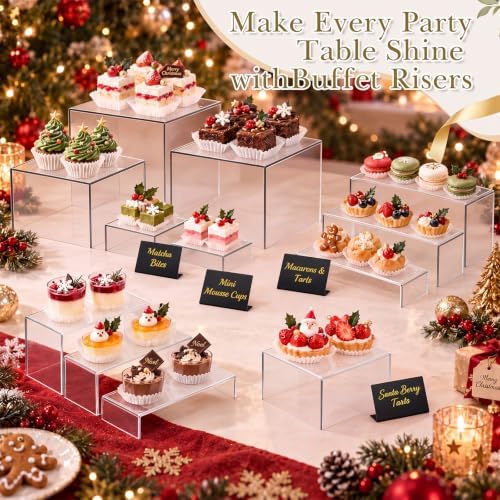 28 Pcs Display Risers with Buffet Riser Tiered Display Stand, Clear in Clear, alternate view 5