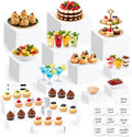28 Pcs Display Risers with Buffet Riser Tiered Display Stand, White in White