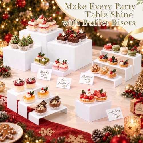 28 Pcs Display Risers with Buffet Riser Tiered Display Stand, White in White, alternate view 5