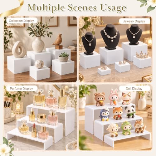 28 Pcs Display Risers with Buffet Riser Tiered Display Stand, White in White, alternate view 7