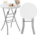 28" Round Cocktail Table, Folding Bar Height Table with Removable Legs, 43.3" Tall Portable Plastic Bistro High