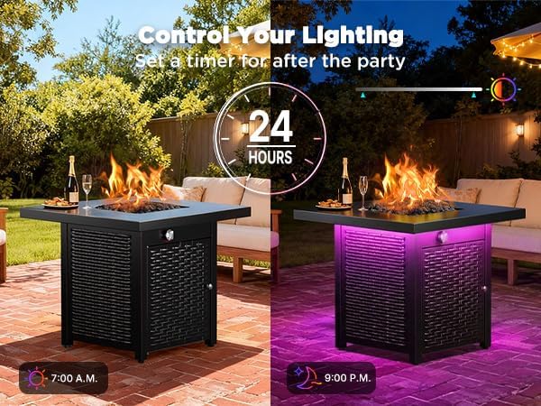 28" Smart Propane Fire Pit, 50,000 BTU CSA Certified with App Control & RGB Music-Sync Lighting, Outdoor Gas, alternate view