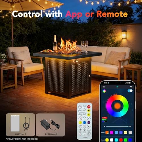 28" Smart Propane Fire Pit, 50,000 BTU CSA Certified with App Control & RGB Music-Sync Lighting, Outdoor Gas, alternate view