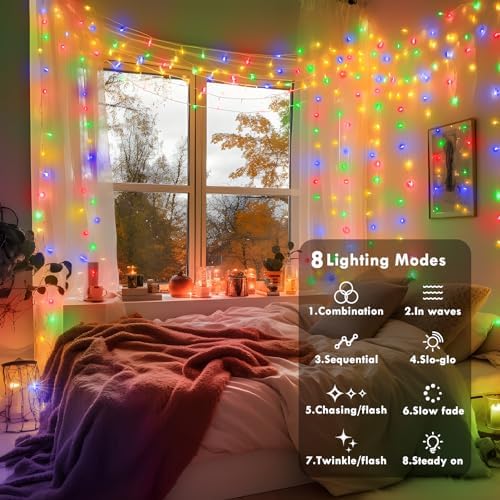 280 LED String Lights,108FT Plug in Christmas Lights Indoor/Outdoor Waterproof, 8 Modes & Memory Twinkle Green, alternate