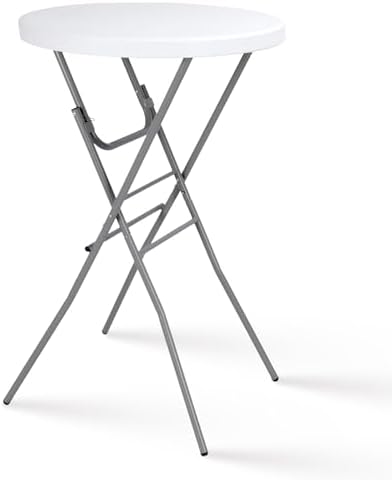 28in Cocktail Folding Table, Round High Top Bar Height White Table
