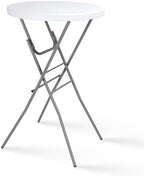 28in Cocktail Folding Table, Round High Top Bar Height White Table