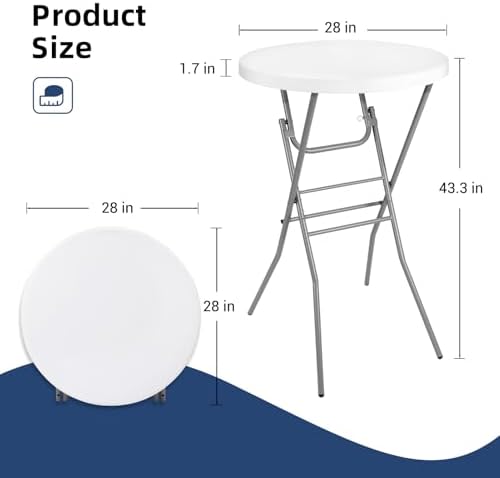 28in Cocktail Folding Table, Round High Top Bar Height White Table, alternate view 3