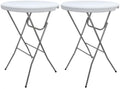28in Folding Cocktail Table, Plastic Round Bar Height Table, White 2-Pack | Foldable with Removable Metal