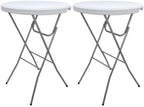 28in Folding Cocktail Table, Plastic Round Bar Height Table, White 2-Pack | Foldable with Removable Metal