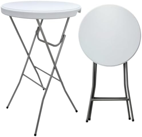 28in Folding Cocktail Table, Round Bar Height High Top, White 1Pack