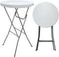 28in Folding Cocktail Table, Round Bar Height High Top, White 1Pack