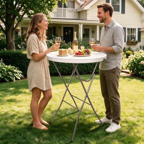 28in Folding Cocktail Table, Round Bar Height High Top, White 1Pack, alternate view 2