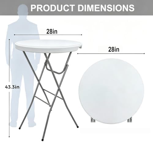 28in Folding Cocktail Table, Round Bar Height High Top, White 1Pack, alternate view 3