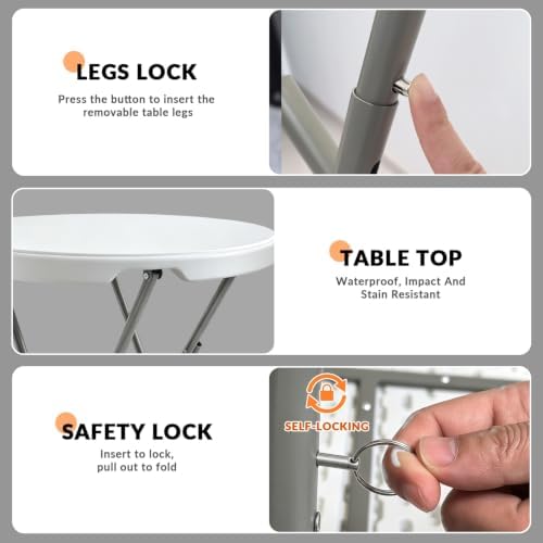 28in Folding Cocktail Table, Round Bar Height High Top, White 1Pack, alternate view 4