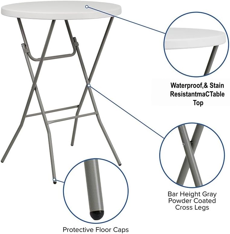 28in Folding Cocktail Table, Round Bar Height High Top, White 1Pack, alternate view 6