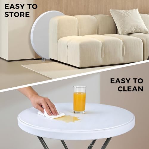 28in Folding Cocktail Table, Round Bar Height High Top, White 1Pack, alternate view 7
