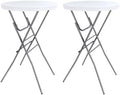 28in Folding Cocktail Table, Round Bar Height High Top, White 2PK