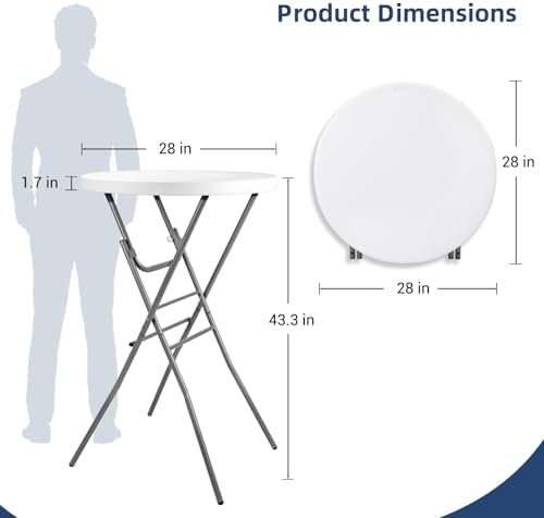 28in Folding Cocktail Table, Round Bar Height High Top, White 2PK, alternate view 3