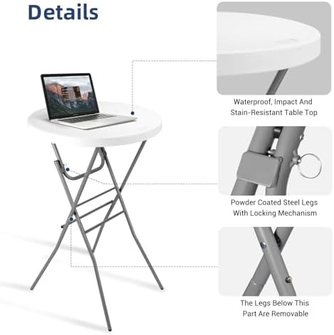 28in Folding Cocktail Table, Round Bar Height High Top, White 2PK, alternate view 4