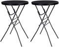 28in Folding Cocktail Table, Round Bar Height Table, Black 2-Pack