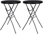 28in Folding Cocktail Table, Round Bar Height Table, Black 2-Pack