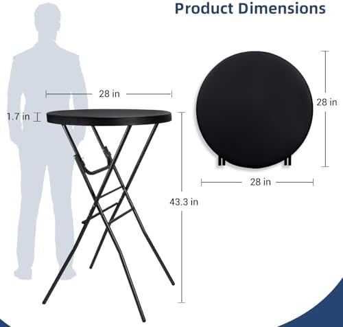 28in Folding Cocktail Table, Round Bar Height Table, Black 2-Pack, alternate view 3