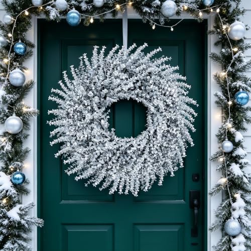 28Inch Christmas Artificial Boxwood Wreath for Front Door, alternate view 4