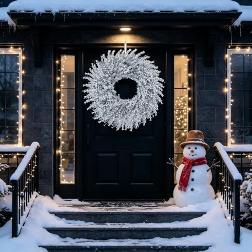 28Inch Christmas Artificial Boxwood Wreath for Front Door, alternate view 5