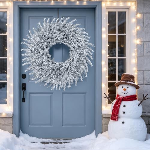 28Inch Christmas Artificial Boxwood Wreath for Front Door, alternate view 6