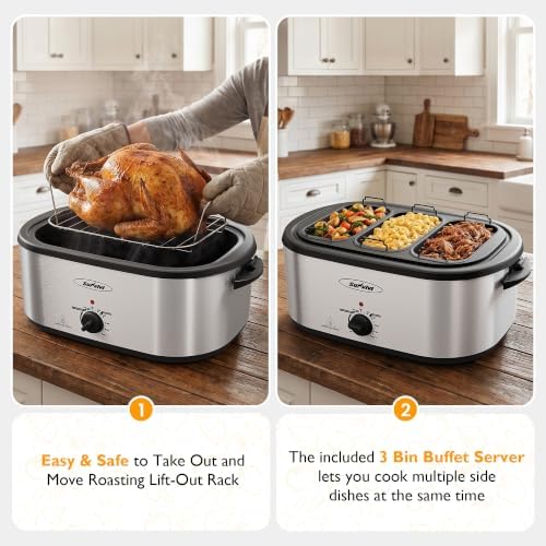 28QT Electric Roaster Oven with 3 Buffet Server for 30lb Big Turkey, alternate view 5