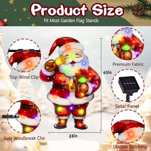 28x40 Lighted Christmas Santa Garden Flag, 8 Modes Solar LED, alternate view 2