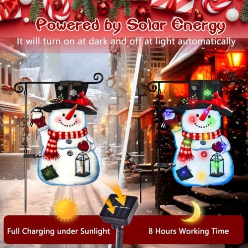 28x40 Lighted Christmas Snowman Garden Flag, 8 Modes Solar LED, alternate view 3