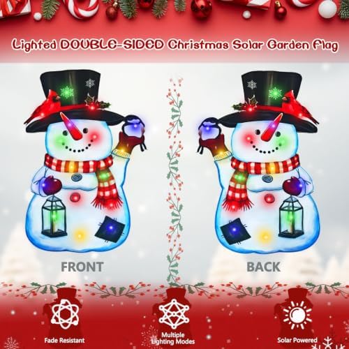 28x40 Lighted Christmas Snowman Garden Flag, 8 Modes Solar LED, alternate view 6