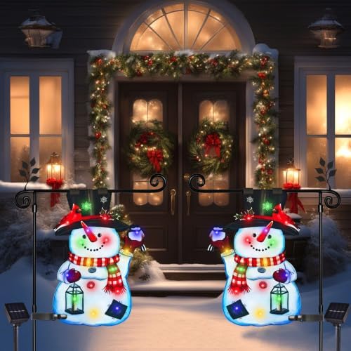 28x40 Lighted Christmas Snowman Garden Flag, 8 Modes Solar LED, alternate view 7