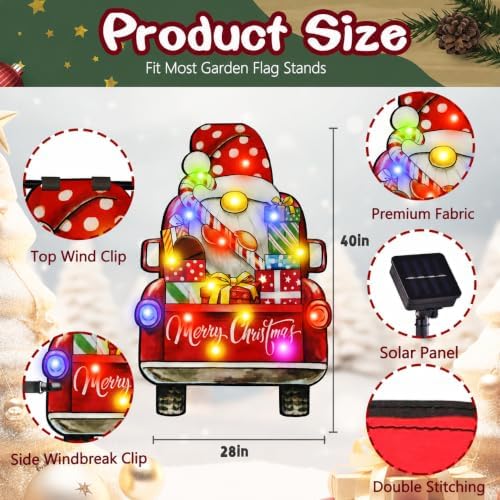 28x40 Solar Christmas Dwarf Garden Flag, Outdoor Decor, alternate view 2
