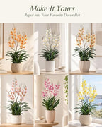 29.5" Artificial Dendrobium Orchid with Black Pot, Orange-Yellow Faux Orchid, Artificial Flowers for Sunroom, alternate view