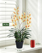 29.5" Artificial Dendrobium Orchid with Black Pot, Orange-Yellow Faux Orchid, Artificial Flowers for Sunroom, alternate view