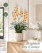 29.5" Artificial Dendrobium Orchid with Black Pot, Orange-Yellow Faux Orchid, Artificial Flowers for Sunroom, alternate view