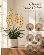 29.5" Artificial Dendrobium Orchid with Black Pot, Orange-Yellow Faux Orchid, Artificial Flowers for Sunroom, alternate view