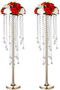 29.5in Gold Wedding Centerpieces for Table, 2Pcs Tall Vases Wedding Centerpieces with Sparkling Crystal Beads