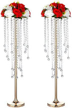29.5in Gold Wedding Centerpieces for Table, 2Pcs Tall Vases Wedding Centerpieces with Sparkling Crystal Beads