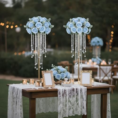 29.5in Gold Wedding Centerpieces for Table, 2Pcs Tall Vases Wedding Centerpieces with Sparkling Crystal Beads, alternate view