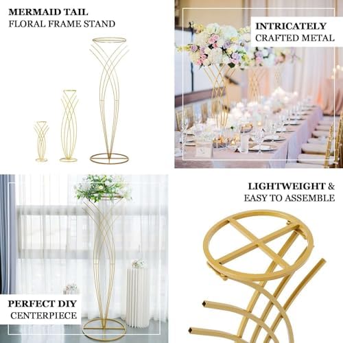 2FT Tall Gold Metal Mermaid Tail Flower Frame Table Centerpiece, Wedding Floral Display Stand in Type 2, alternate view 4