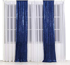 2ft x 8ft Blue Sequin Photography Backdrop Curtains 2 Panels for Party Decoration, Navy Blue in 2x8 ft x2Pcs in