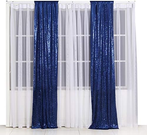 2ft x 8ft Blue Sequin Photography Backdrop Curtains 2 Panels for Party Decoration, Navy Blue in 2x8 ft x2Pcs in