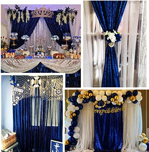 2ft x 8ft Blue Sequin Photography Backdrop Curtains 2 Panels for Party Decoration, Navy Blue in 2x8 ft x2Pcs in, alternate