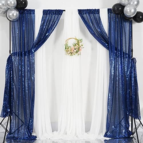 2ft x 8ft Blue Sequin Photography Backdrop Curtains 2 Panels for Party Decoration, Navy Blue in 2x8 ft x2Pcs in, alternate